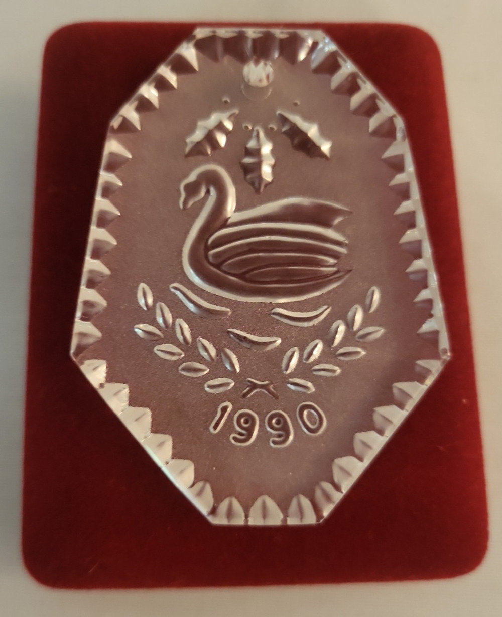 WATERFORD Crystal Twelve Days of Christmas Ornament ~ 1990 SWANS A SWIMMING NOS